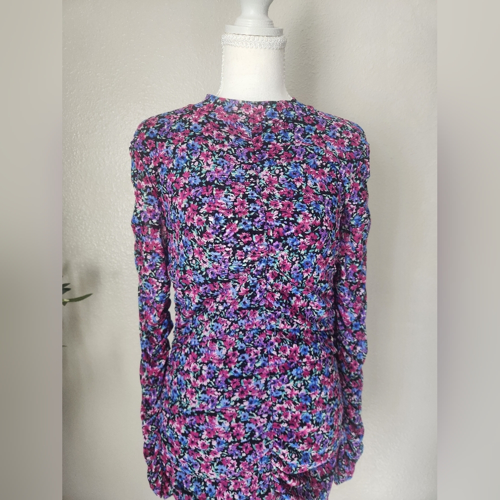 Almost Famous Floral Bodycon Dress Mesh Ruched Y2K XL
